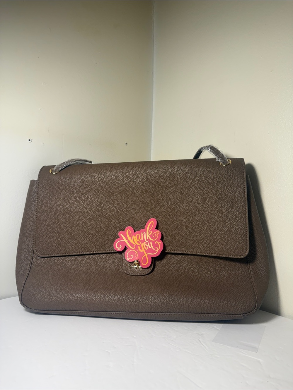 Structured Brown Leather Shoulder Bag with Top Handles